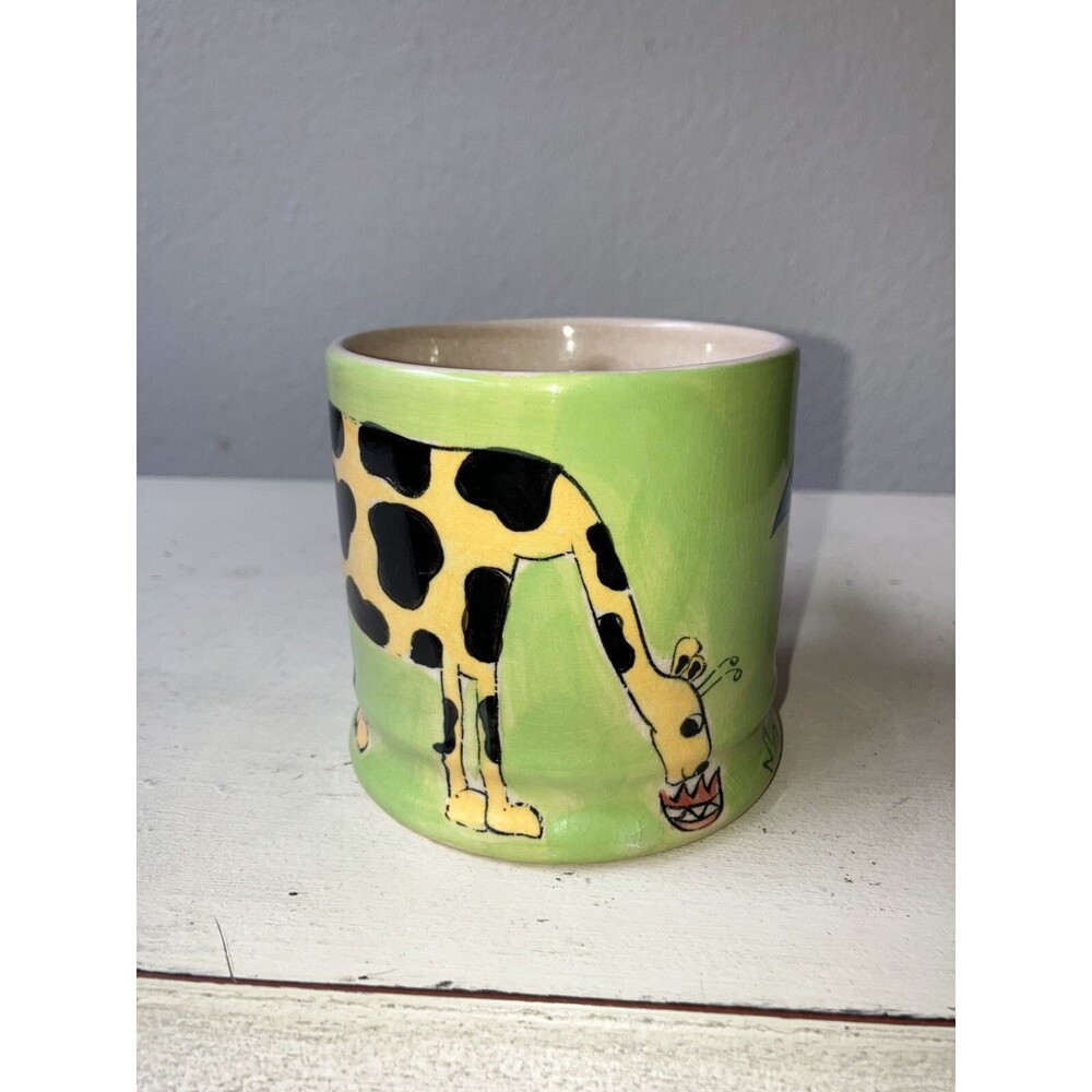 Vintage Whittard of Chelsea Hand Painted Child's Ceramic Mug Giraffe Palm Tree